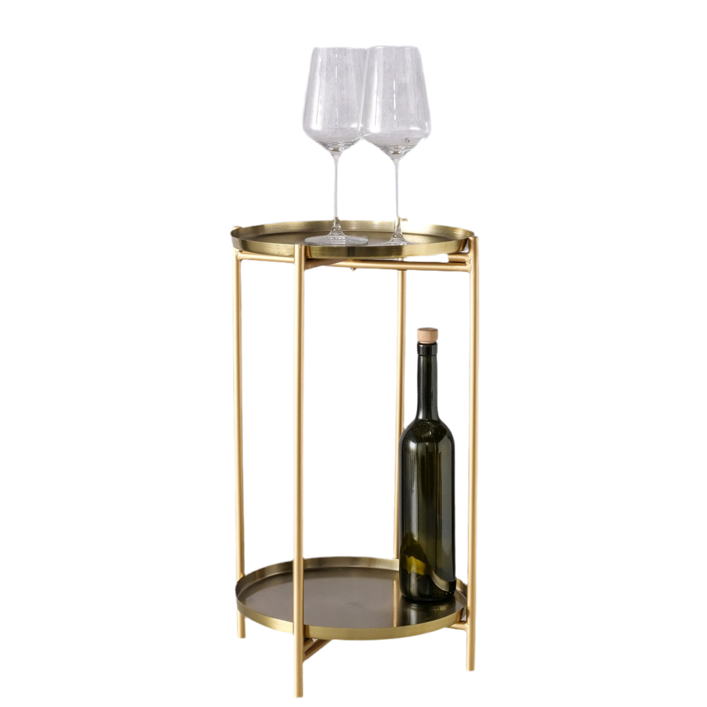 Goldener Beistelltisch Liora – Rund, 2 Ablagen, Metall