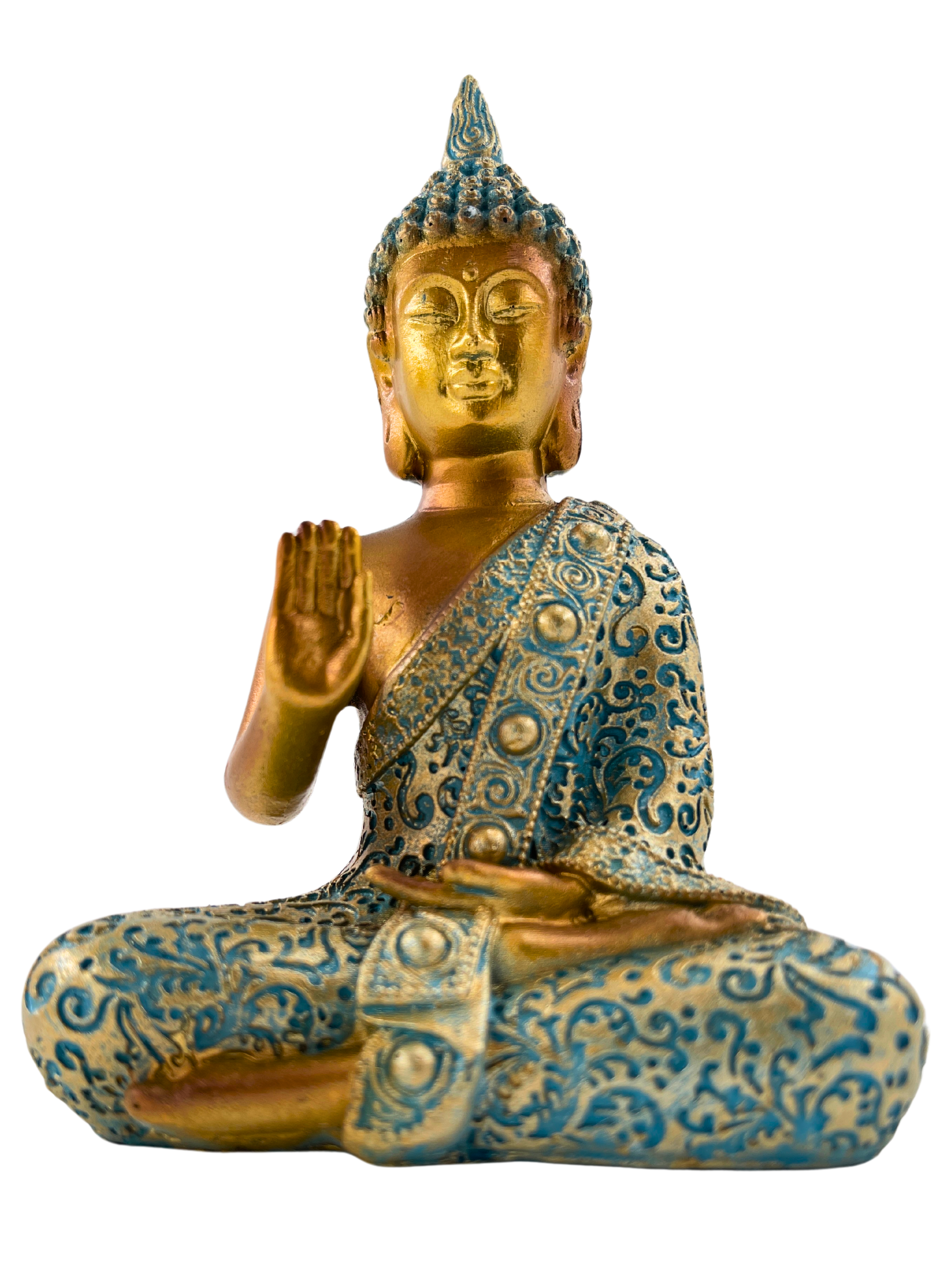 Buddha Skulptur Zenharmony Gold Tuerkis Polyresin 14cm
