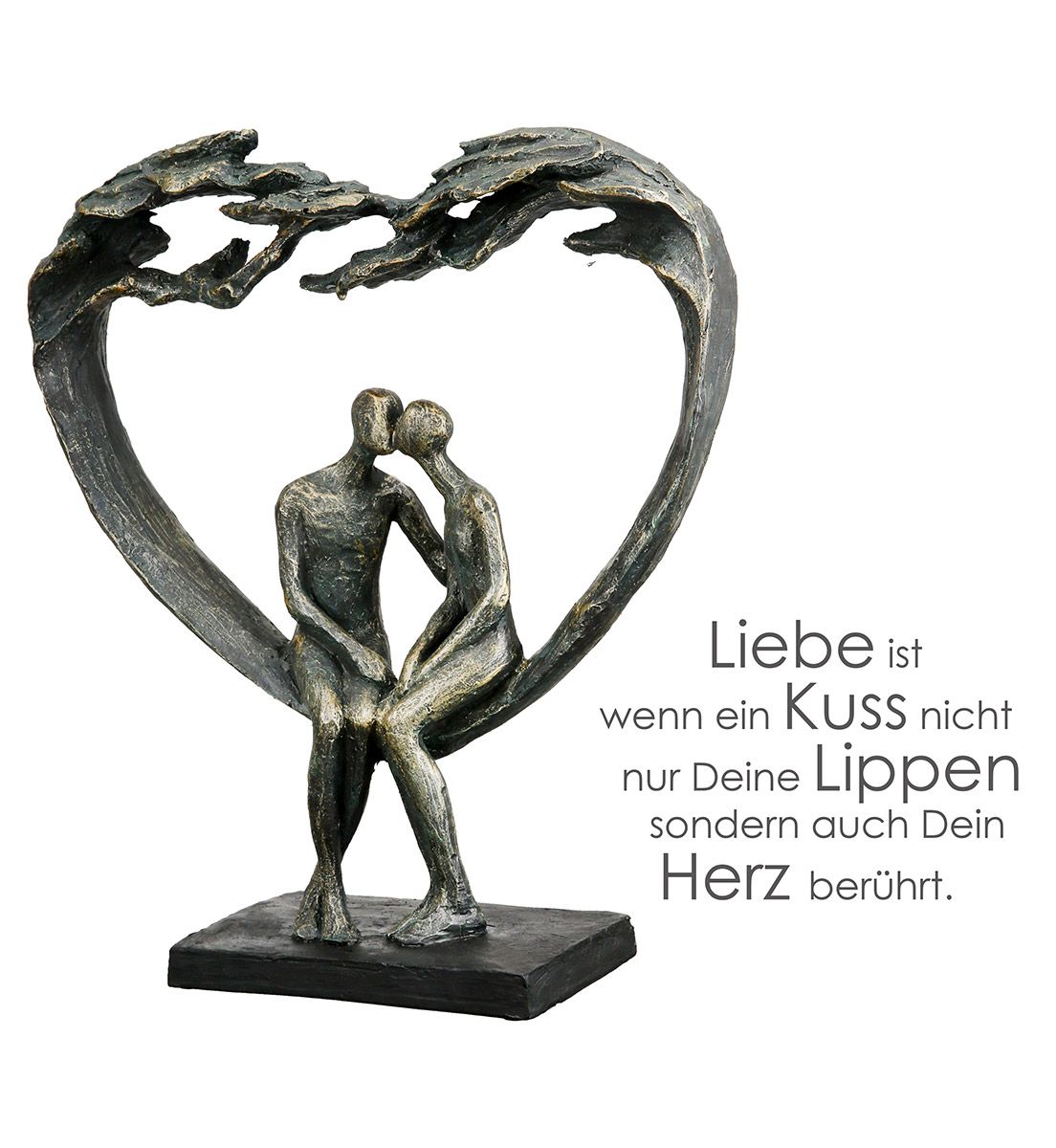 Bronzefarbene Skulptur Kiss under Tree mit Paarmotiv