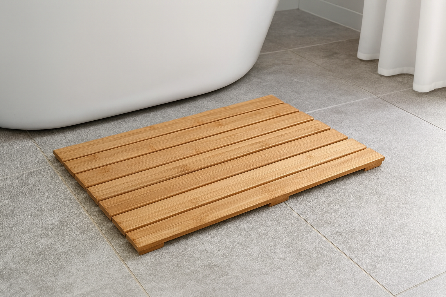 Bambus Badematte Gitter Basic 50x68cm Rutschfest Natur Braun