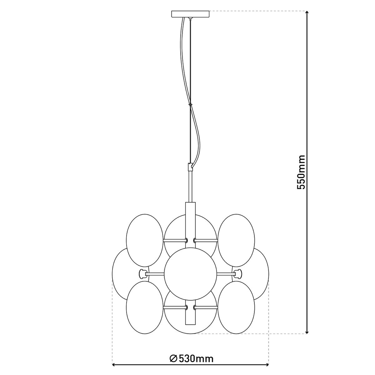 Pendelleuchte "ORION" Ø ca. 53 cm, aus messingfarbenem Metall und Glas in amber, G9-Sockel, Beleuchtung für Wohnzimmer, Esszimmer oder Büro.