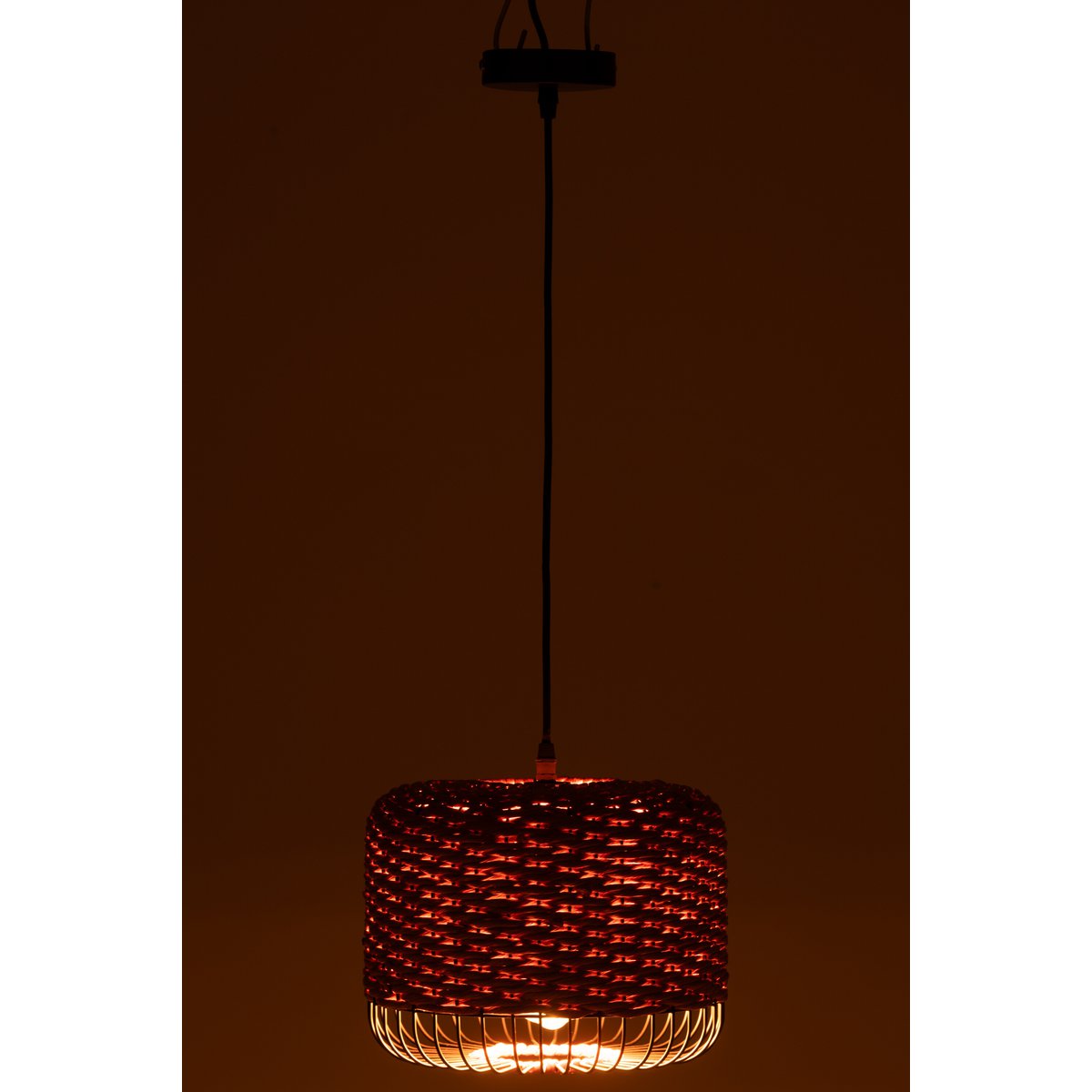 Hängelampe Laterne Metall Orange mit Rattanschirm