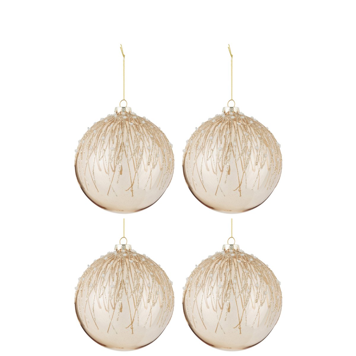 J-Line Box mit 4 Weihnachtskugeln, Perlen, glitzerndes Glas, Gold, groß