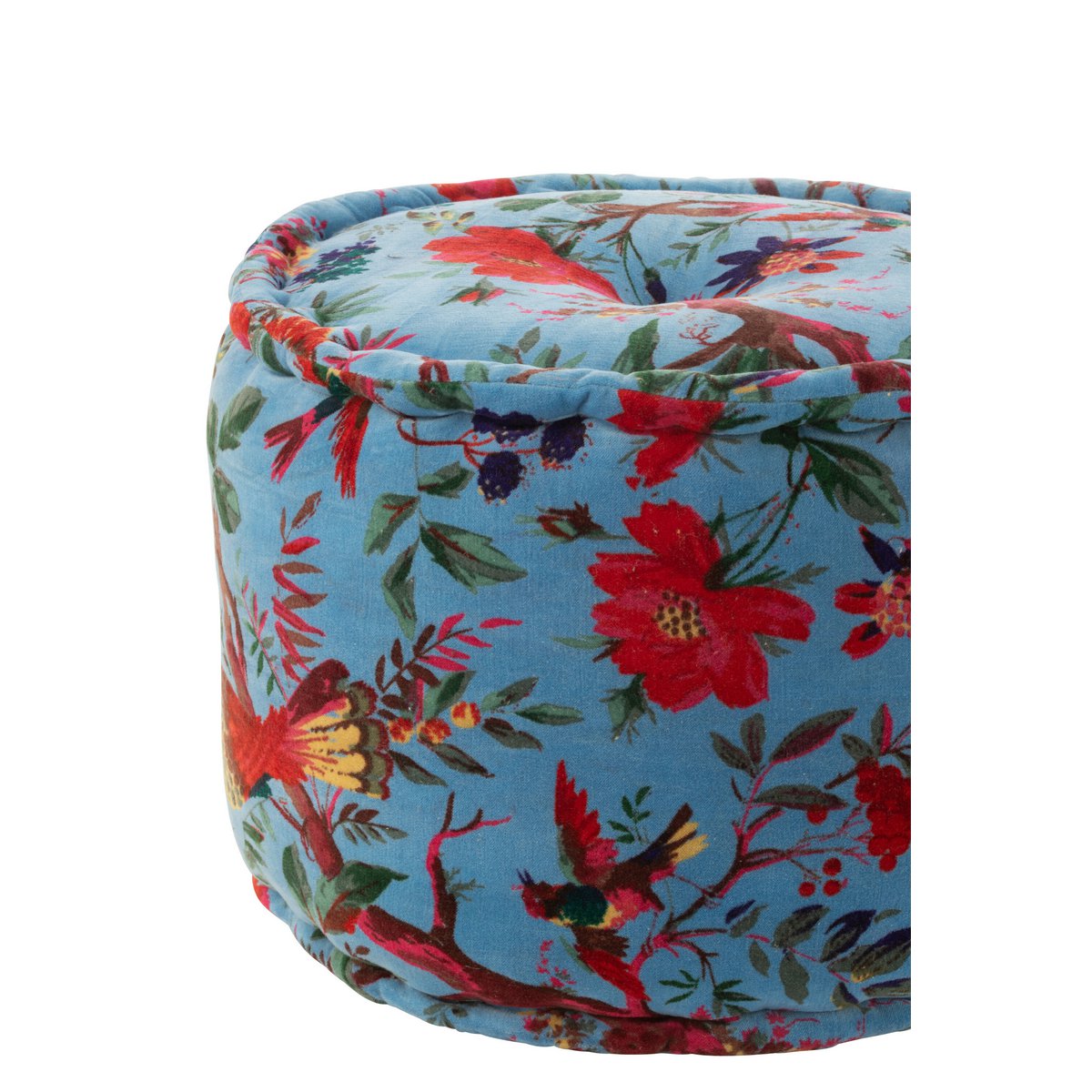 J-line-Pouf um Vögel/Blumen Baumwollletze Blau