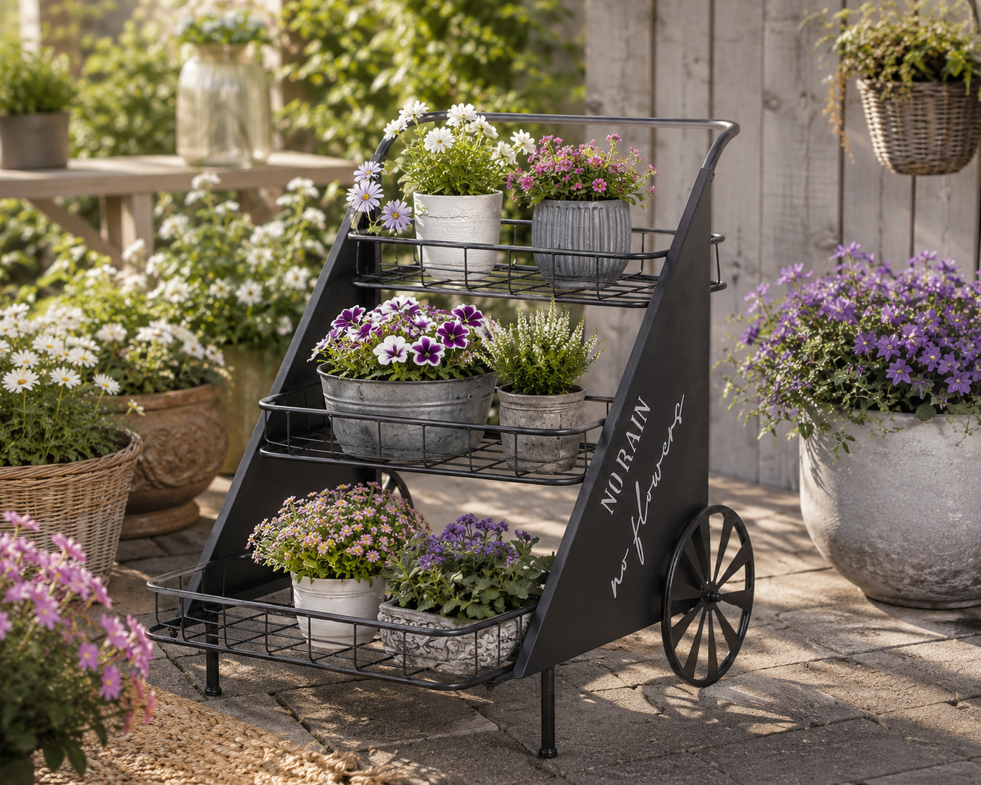 Blumentreppe Bayou aus Metall in Schwarz für Garten und Terrasse