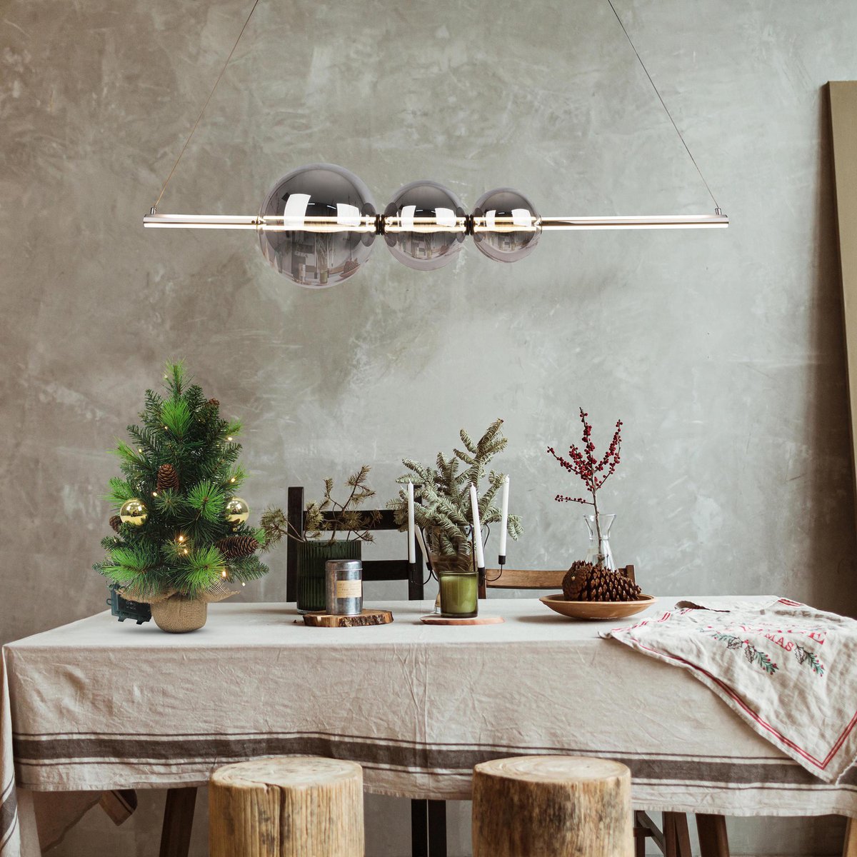 LED Pendelleuchte chrom "NOVA" aus chromfarbenem Metall, Kunststoff und Rauchglas, mit fest verbauten LEDs, ca. 105 cm lang