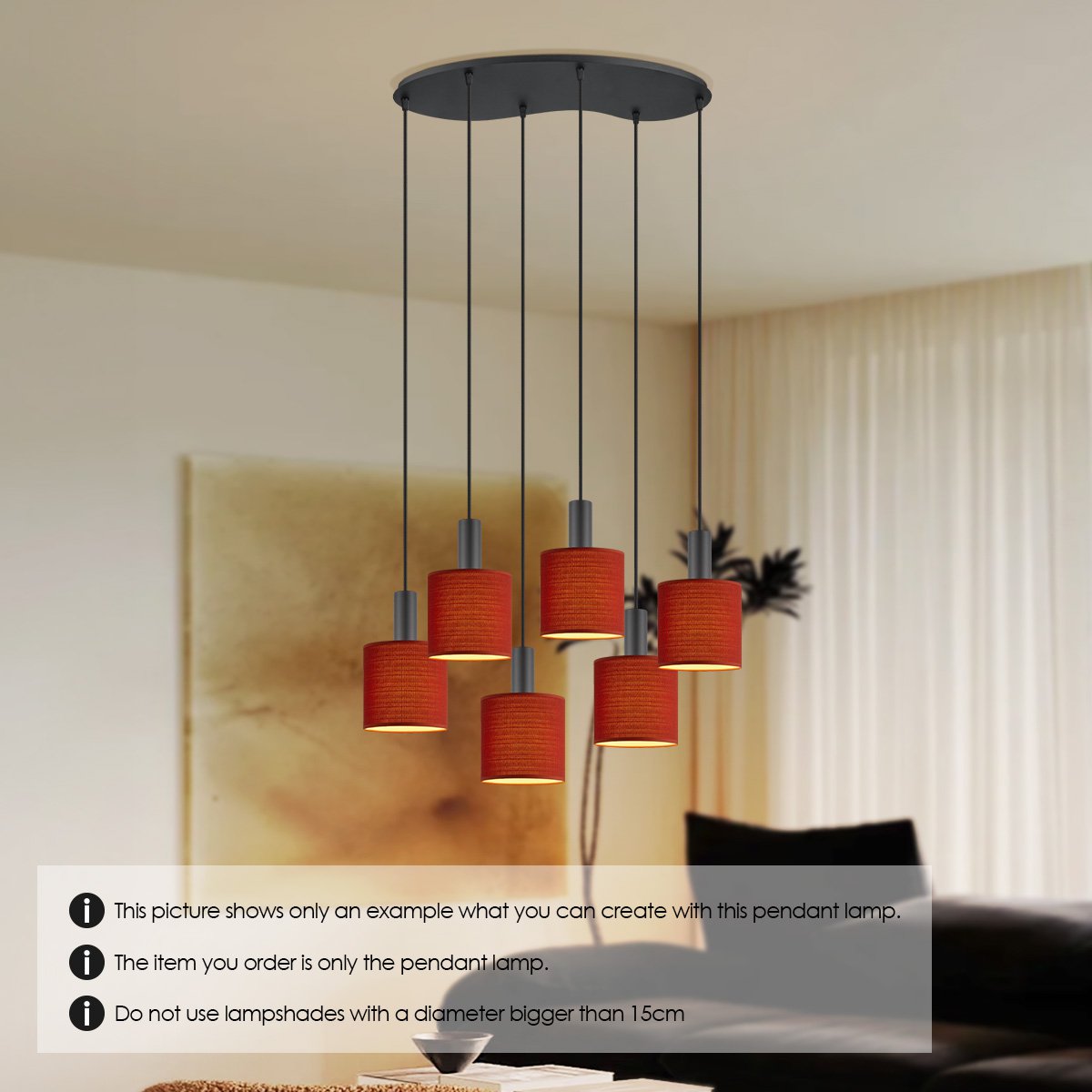 Ovale Metall-Hängelampe 6L - 60/25,8/117,5CM