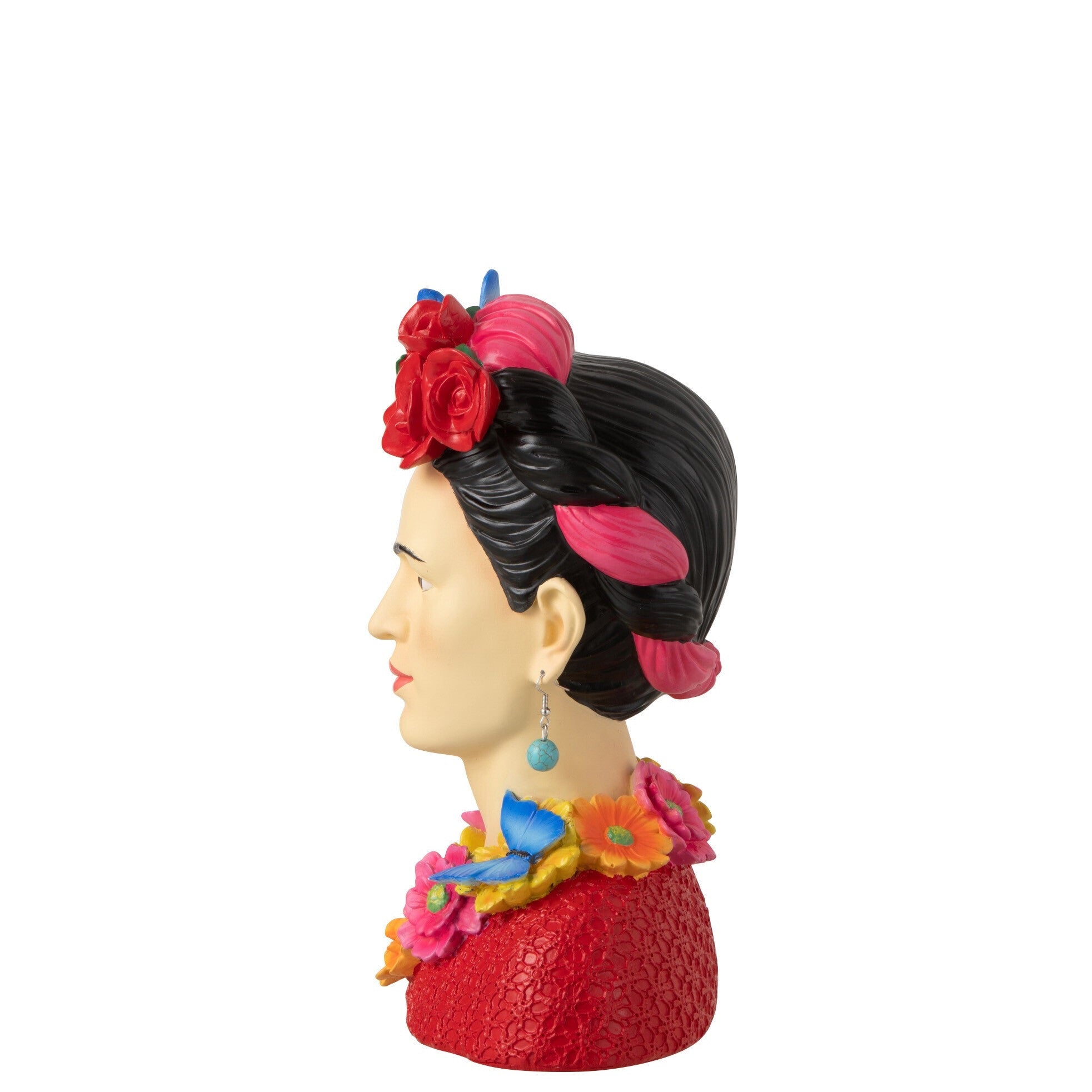 Büste von Frida Kahlo mit Rosenkranz, Bunt – Künstlerische und Inspirierende Dekoration