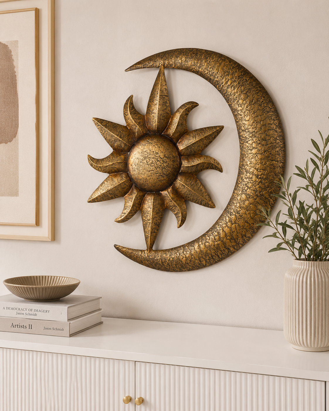 Wandrelief Luminary Mond Sonne Metall bronzefarben