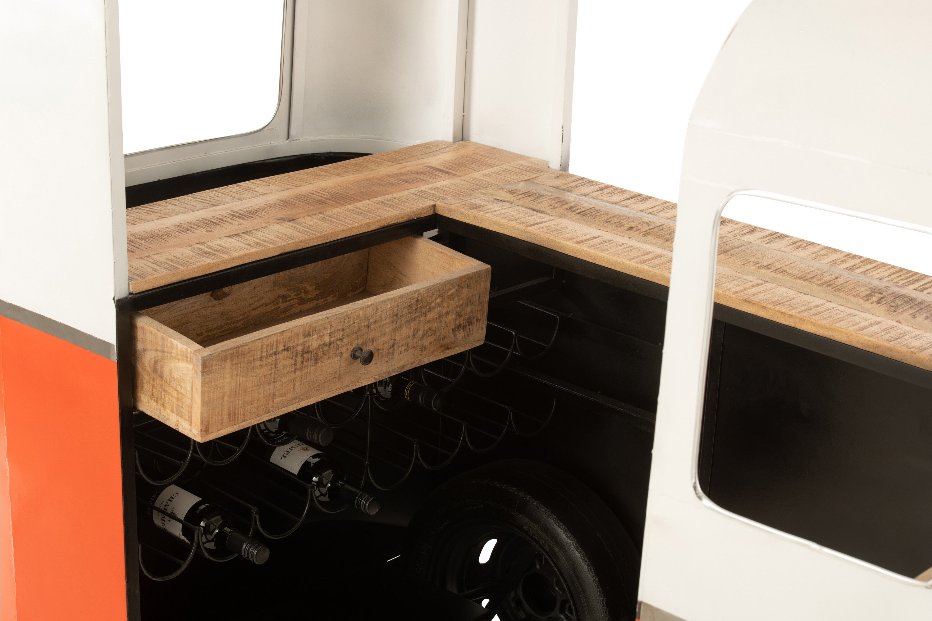 VW Bus Theke Bar aus Metall in Orange - Stilvolle Retro-Bar für Zuhause