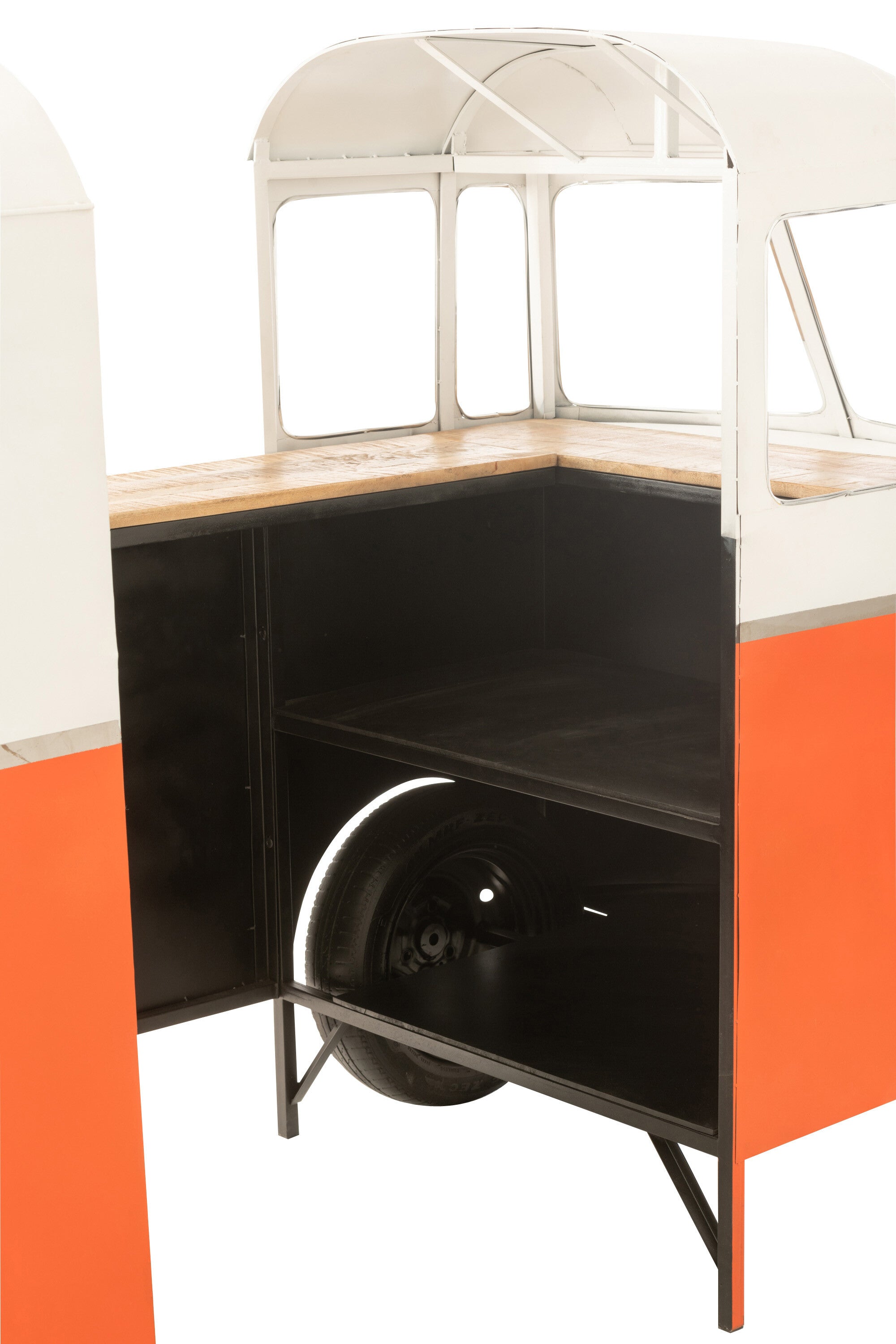VW Bus Theke Bar aus Metall in Orange - Stilvolle Retro-Bar für Zuhause