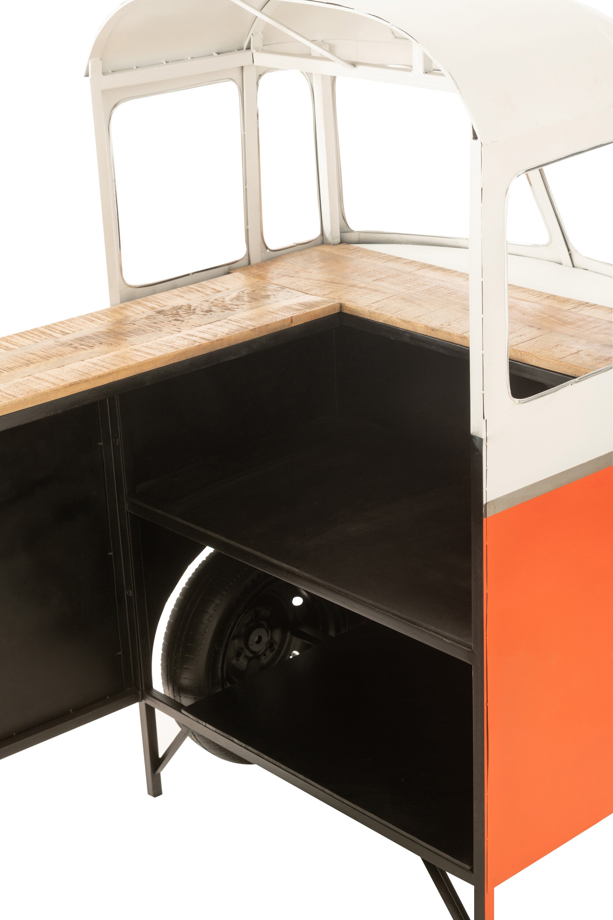 VW Bus Theke Bar aus Metall in Orange - Stilvolle Retro-Bar für Zuhause
