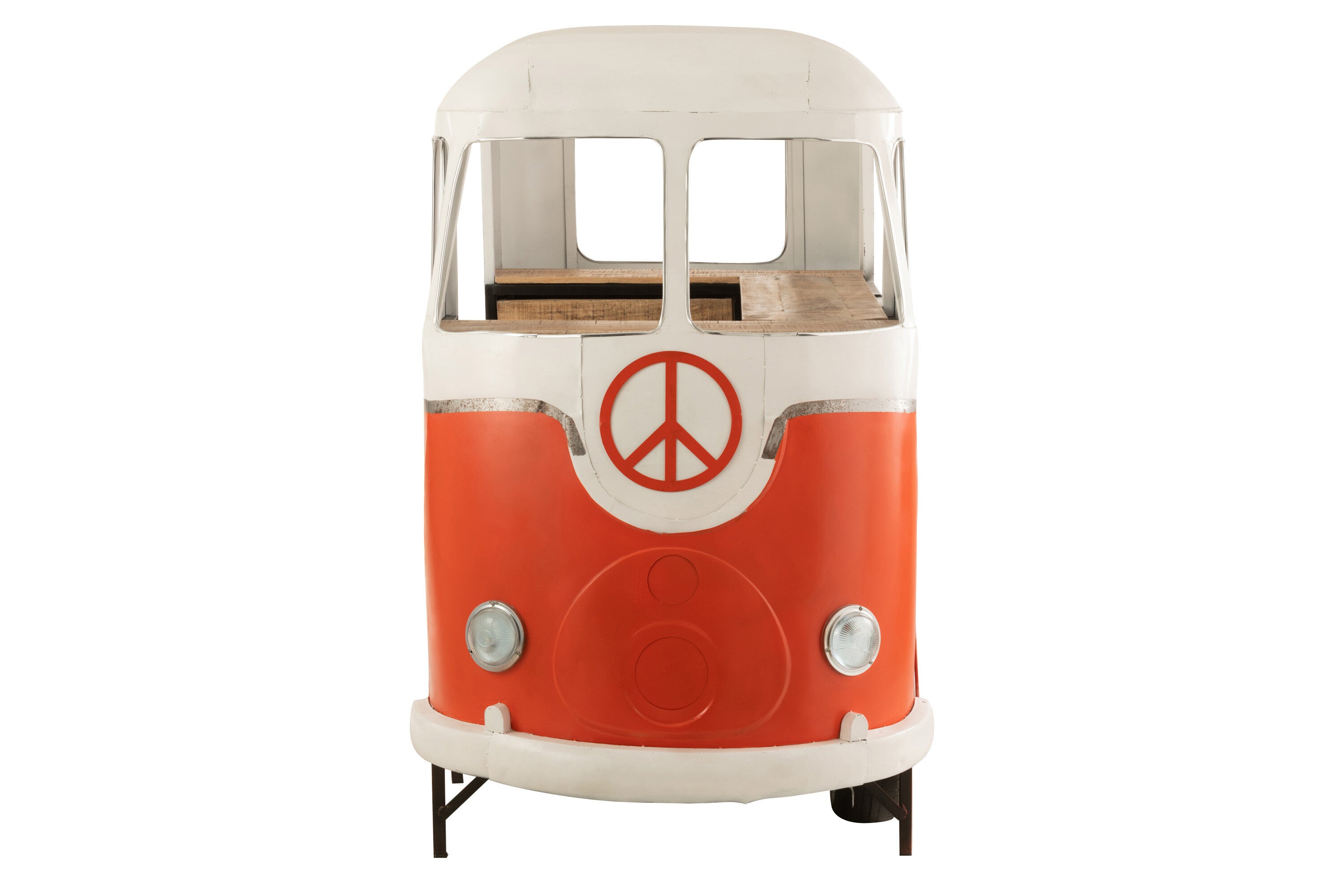 VW Bus Theke Bar aus Metall in Orange - Stilvolle Retro-Bar für Zuhause