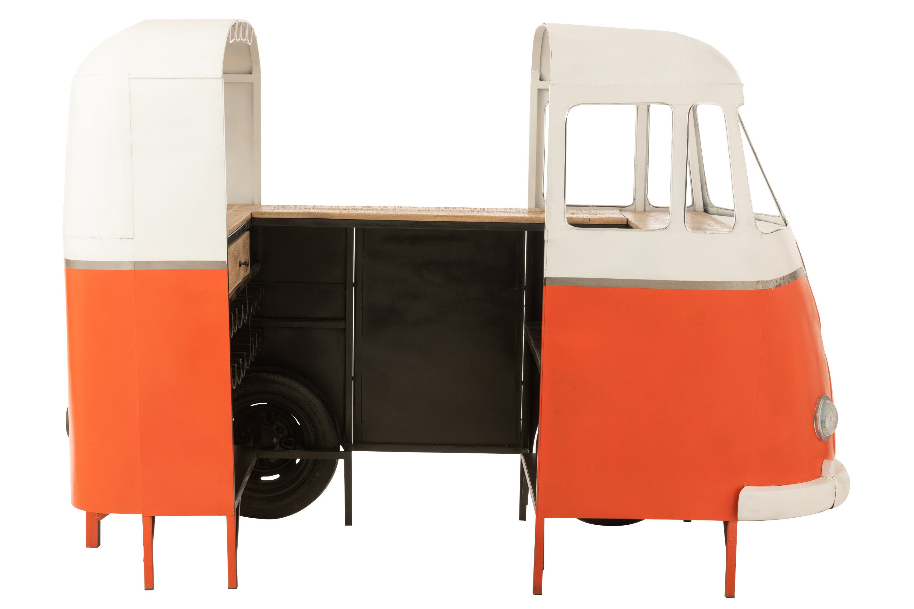 VW Bus Theke Bar aus Metall in Orange - Stilvolle Retro-Bar für Zuhause