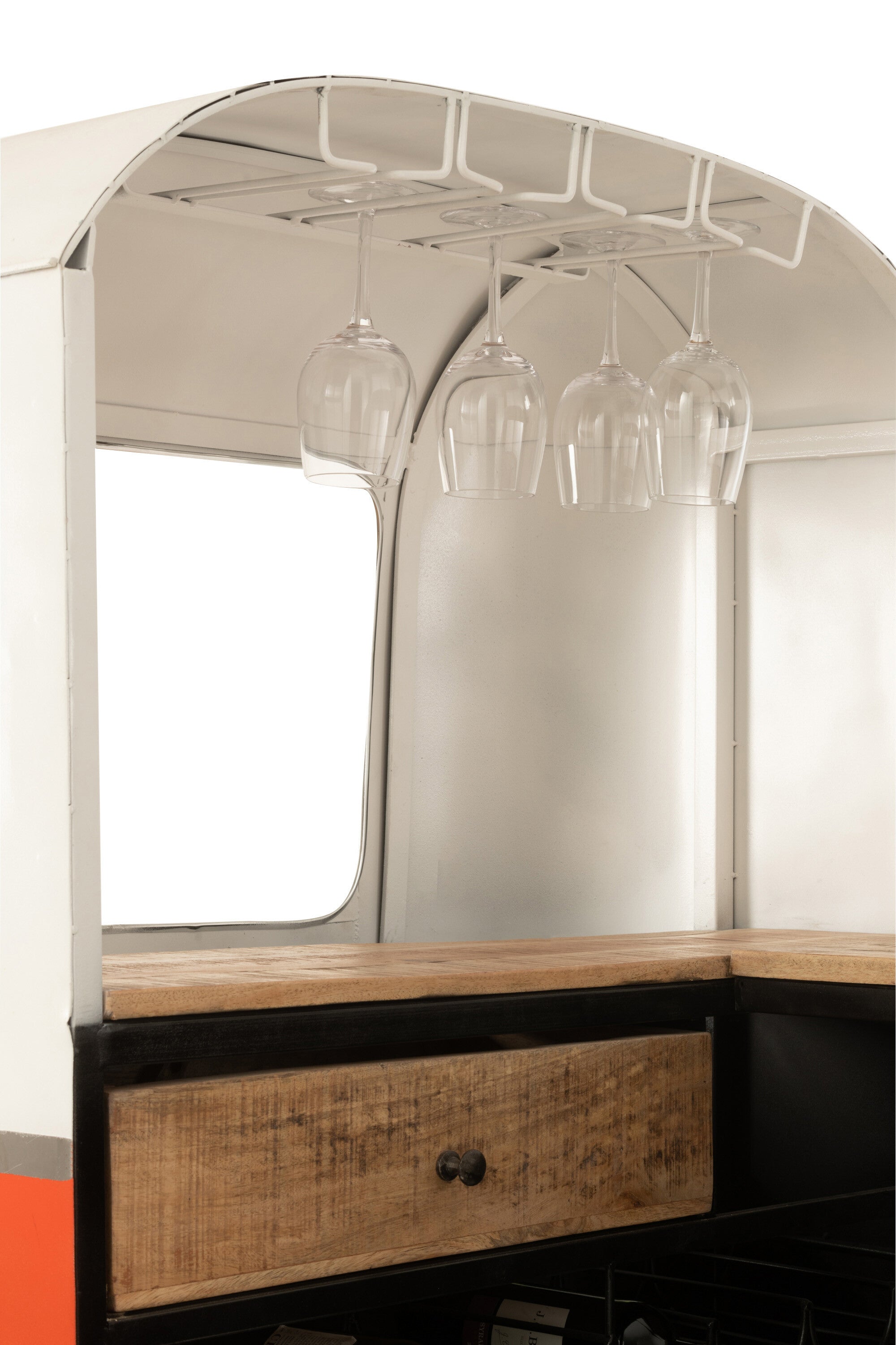 VW Bus Theke Bar aus Metall in Orange - Stilvolle Retro-Bar für Zuhause