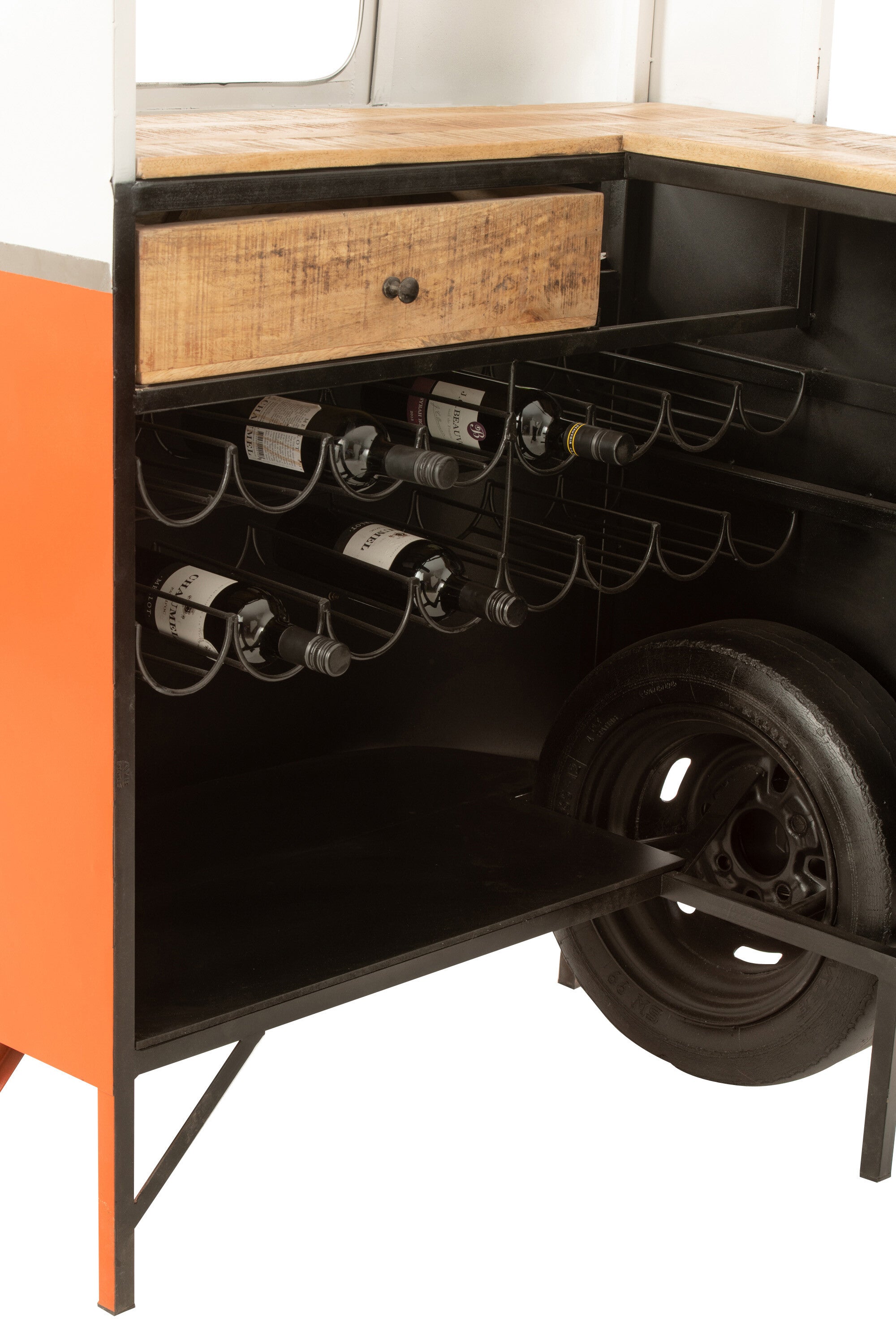 VW Bus Theke Bar aus Metall in Orange - Stilvolle Retro-Bar für Zuhause
