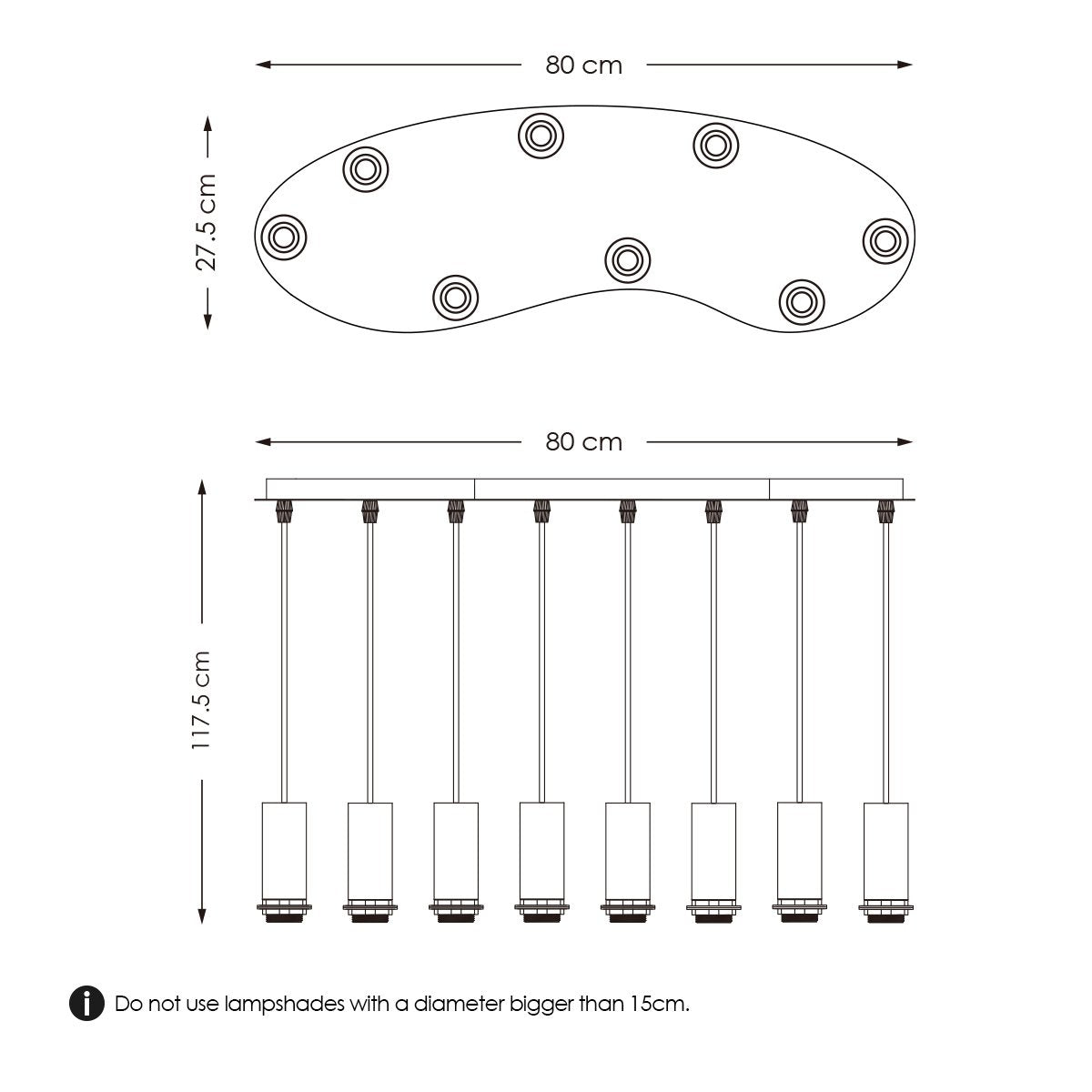 Ovale Metall-Hängelampe 8L - 80/27,5/117,5CM