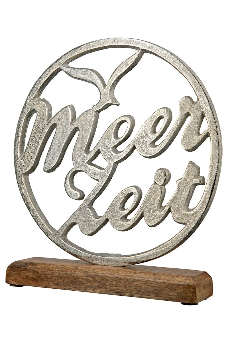 Standrelief Meerzeit aus Aluminium und Mangoholz – Maritime Deko für Zuhause