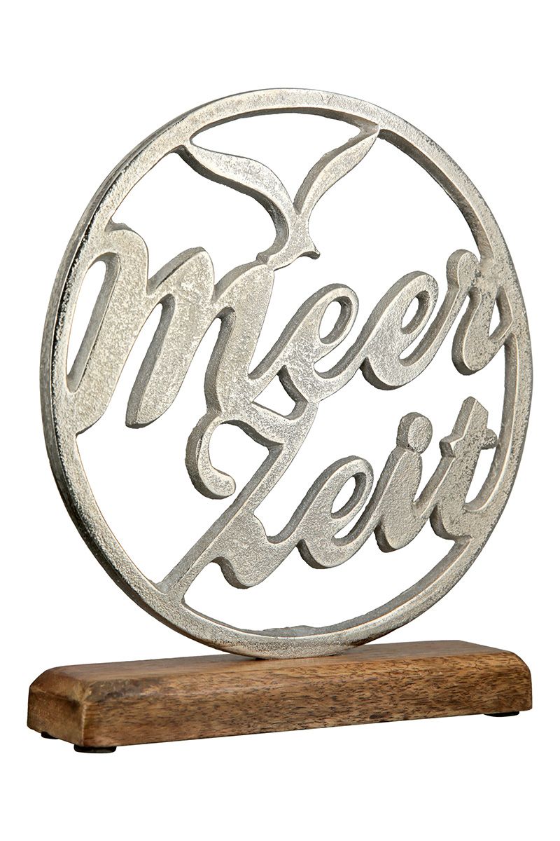 Standrelief Meerzeit aus Aluminium und Mangoholz – Maritime Deko für Zuhause