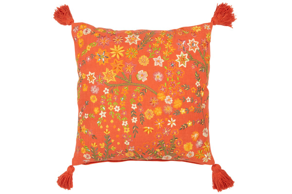 4er Set Viereckige Kissen mit Blumenmotiv und Quasten in Orange - Gemütliche Eleganz für Ihr Zuhause
