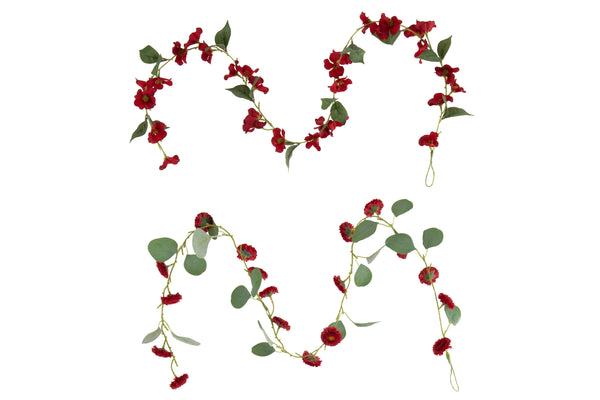 12er Set 2-fach sortierte Girlande mit Blumen und Blättern in Rot und Grün - Lebendige Dekoration für jeden Anlass