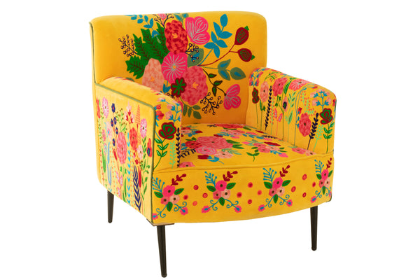 Sofa mit Blumenstickerei in Velours Gelb - Elegante Sitzgelegenheit mit einem Hauch von Sonnenschein