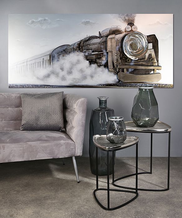 Handgefertigtes 3D Bild Train ZUG auf Leinwand – Elegante Aluminium Applikationen, 180x80cm