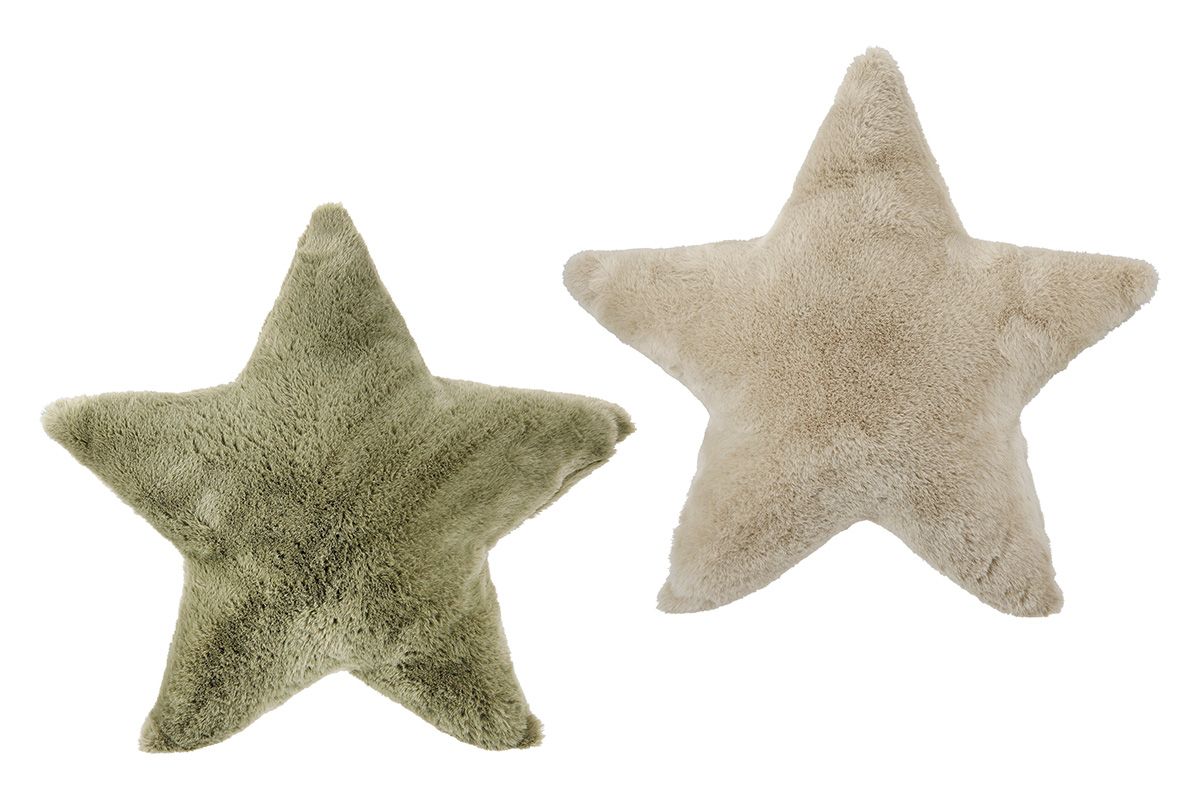 Plüsch Stern Kissen 4er Set, Beige und Dunkelgrün, 45x43 cm