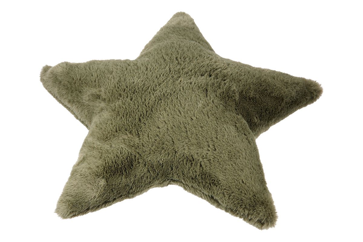 Plüsch Stern Kissen 4er Set, Beige und Dunkelgrün, 45x43 cm