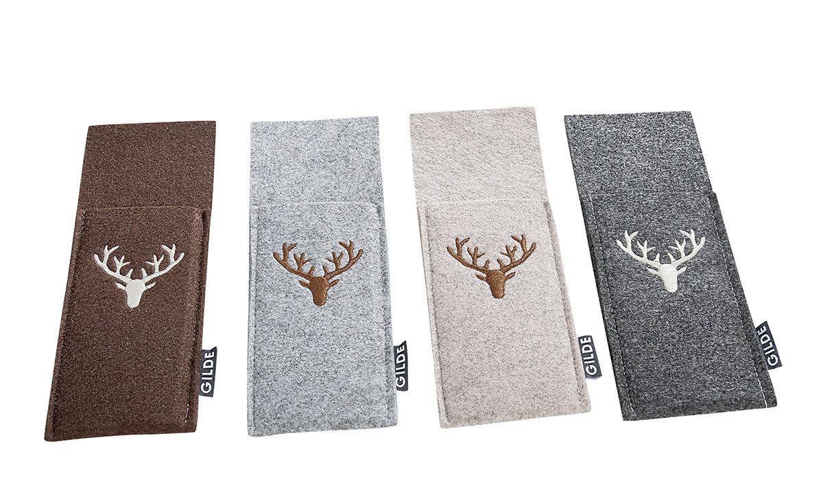 Filz Bestecktaschen Dunkelgrau mit Hirschmotiv, 12 Stück