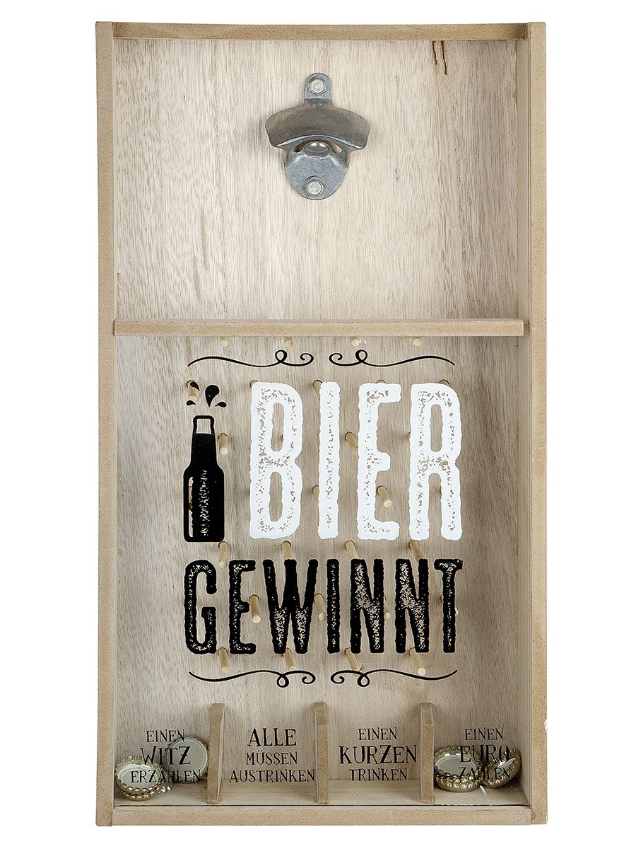 BEER WINS - Set van 2 MDF-flesdopspellen met labyrint en flesopener aan de muur