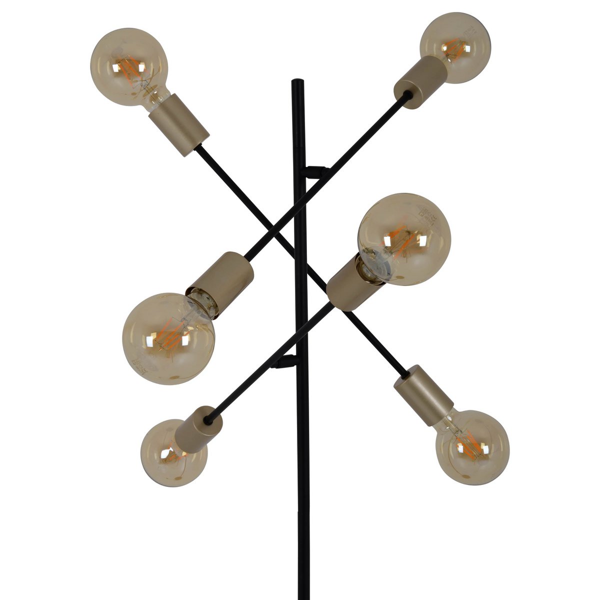 Stehleuchte "MODO" aus Metall in Schwarz,, Fassungen in Gold, E27-Fassung, Stehlampe für Wohnzimmer, Esszimmer, Küche, Diele, Flur oder Büro, 150 x 49 cm