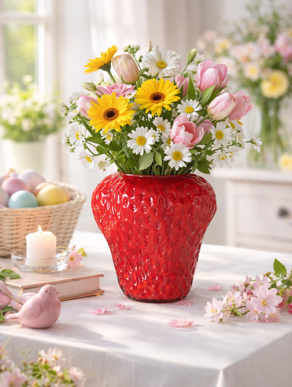 Glasvase BerryGlow Erdbeeroptik Rot Handgefertigt 20cm