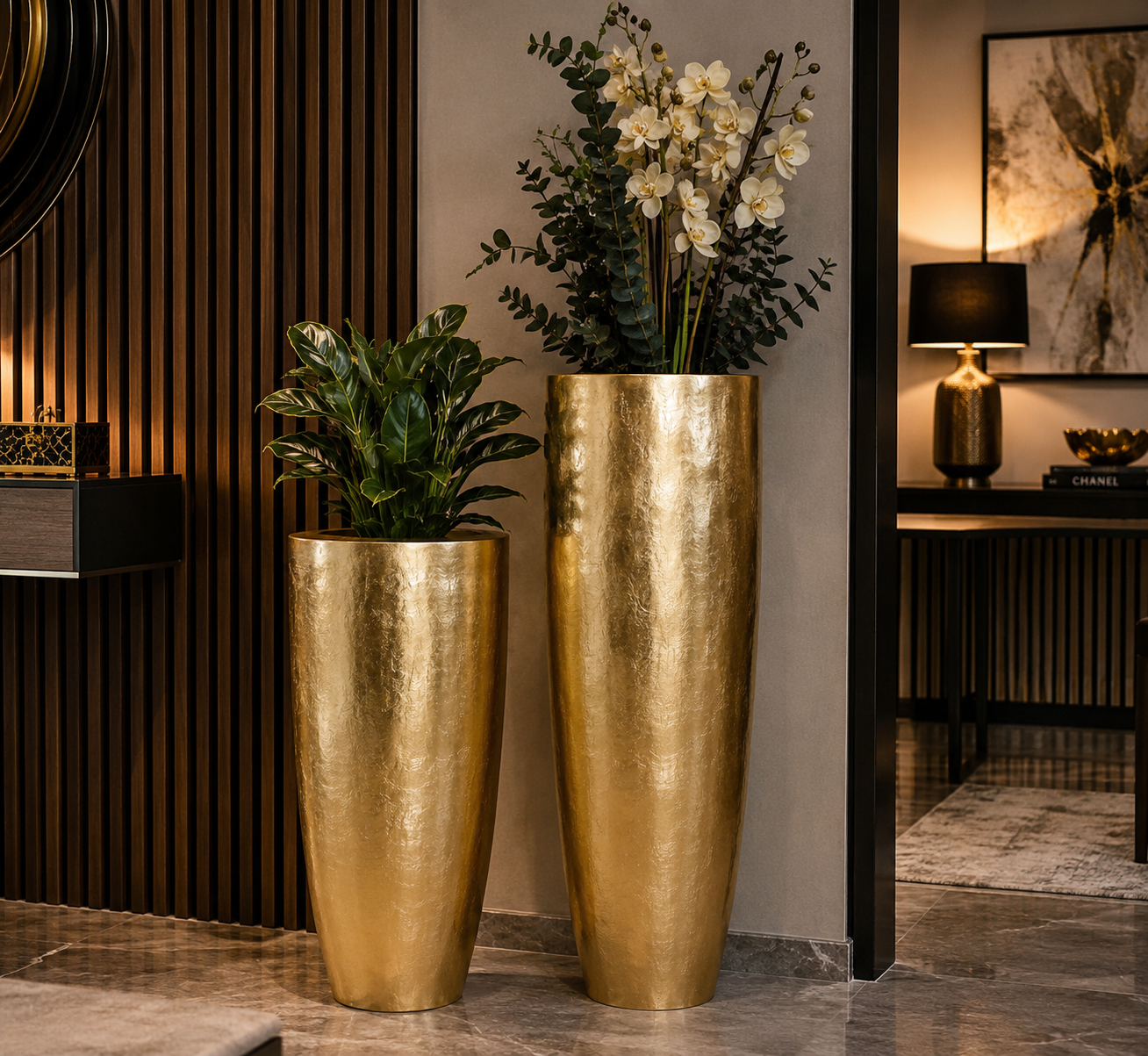 Übertopf Rovello XXL goldfarben aus Magnesia 92cm oder 115cm