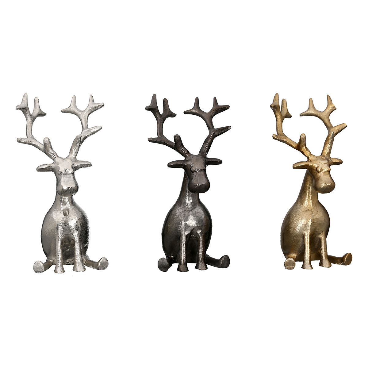 3er Set Rentier "Hank" – Eleganz und Glanz in dreifacher Ausführung aus vernickeltem Aluminium