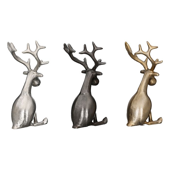 3er Set Rentier "Hank" – Eleganz und Glanz in dreifacher Ausführung aus vernickeltem Aluminium