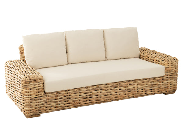 Rattan 3-Sitzer Sessel  Luxuriöser Komfort in Naturell und Weiß