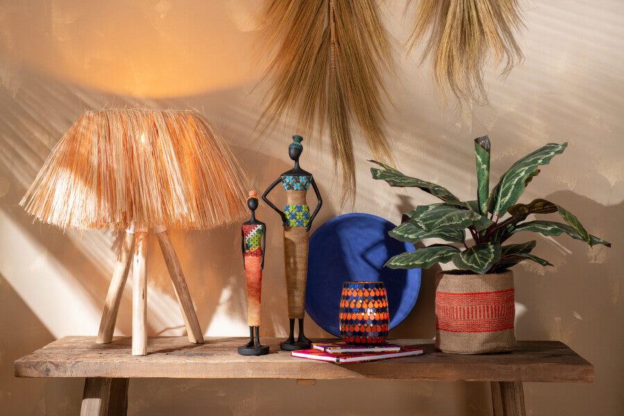 Tischleuchte "Bahamas" - Handgefertigte Eleganz aus Holz und Gras