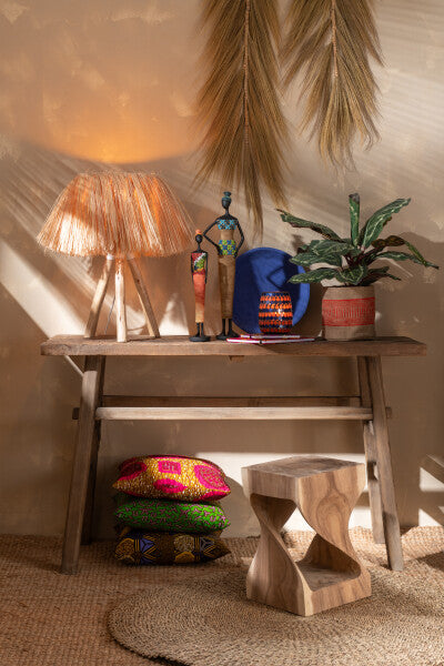 Tischleuchte "Bahamas" - Handgefertigte Eleganz aus Holz und Gras