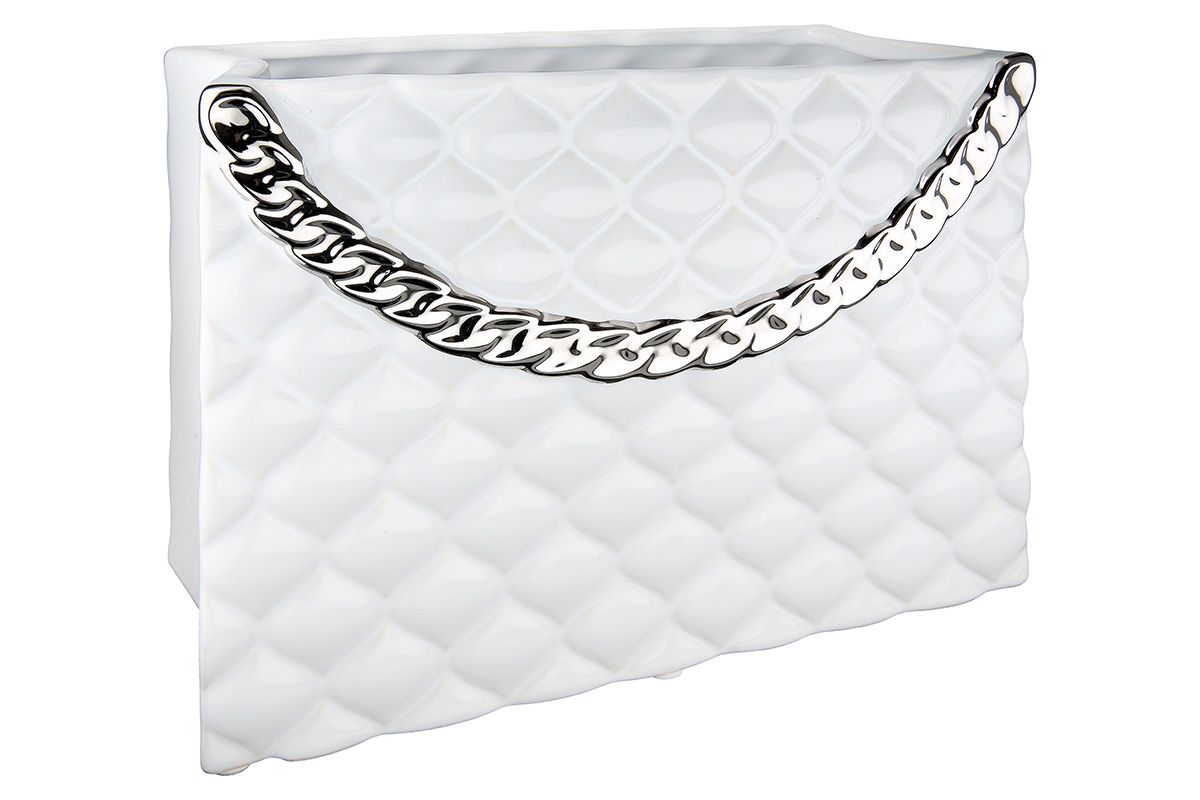 Designer Keramikvase 'Rom' in Handtaschenform mit Kettenhenkel – 20x25,5 cm