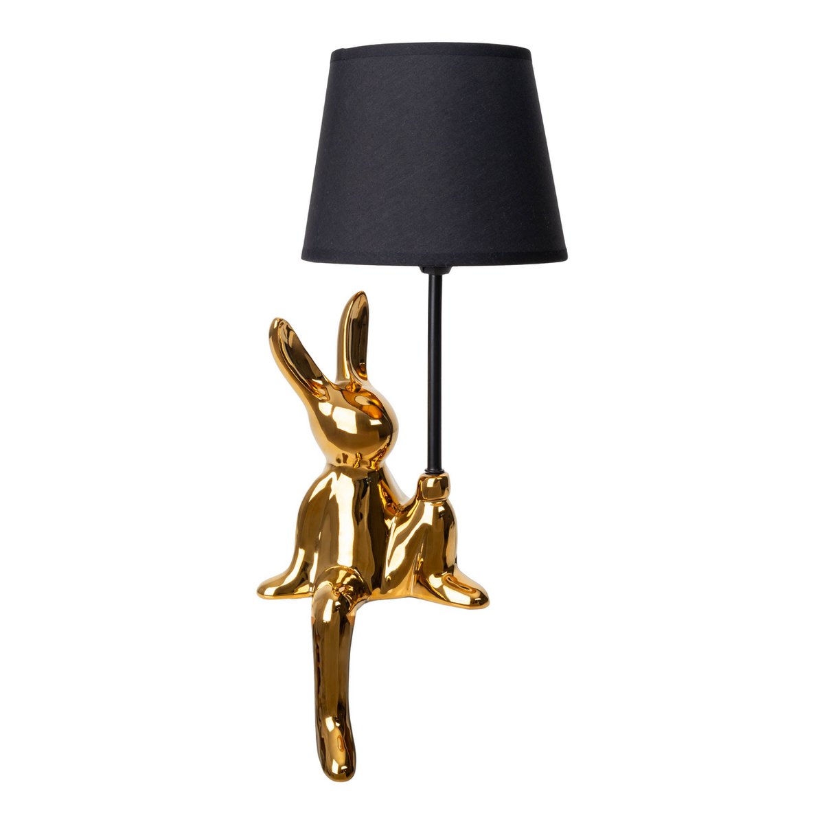 Tischleuchte "HELGE" Ø 18 cm, Höhe ca. 45 cm, aus Keramik in Schwarz und Gold, schwarzer Textilschirm