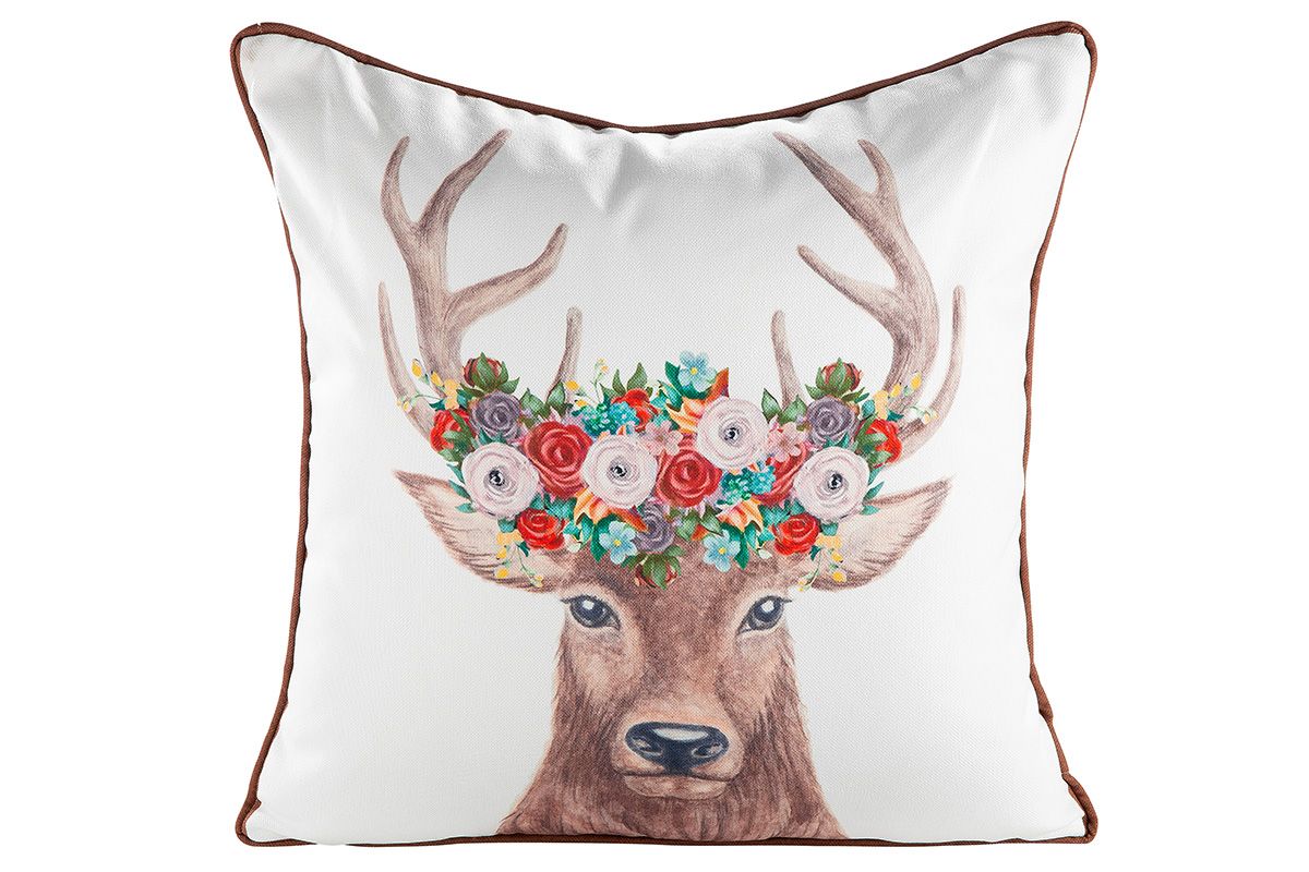 3er Set Stoffkissen 'Hirschkopf mit Blütenkranz' – Natürliche Eleganz trifft auf Gemütlichkeit