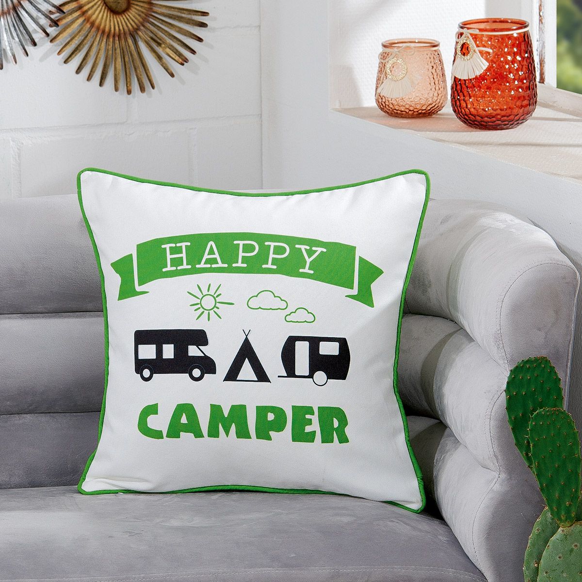 3er Set Happy Camper Kissen - Stilvolle Dekokissen für Campingliebhaber
