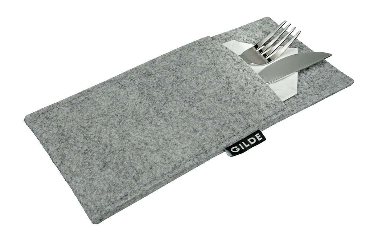 Filz Bestecktaschen Hellgrau Uni, 12 Stück