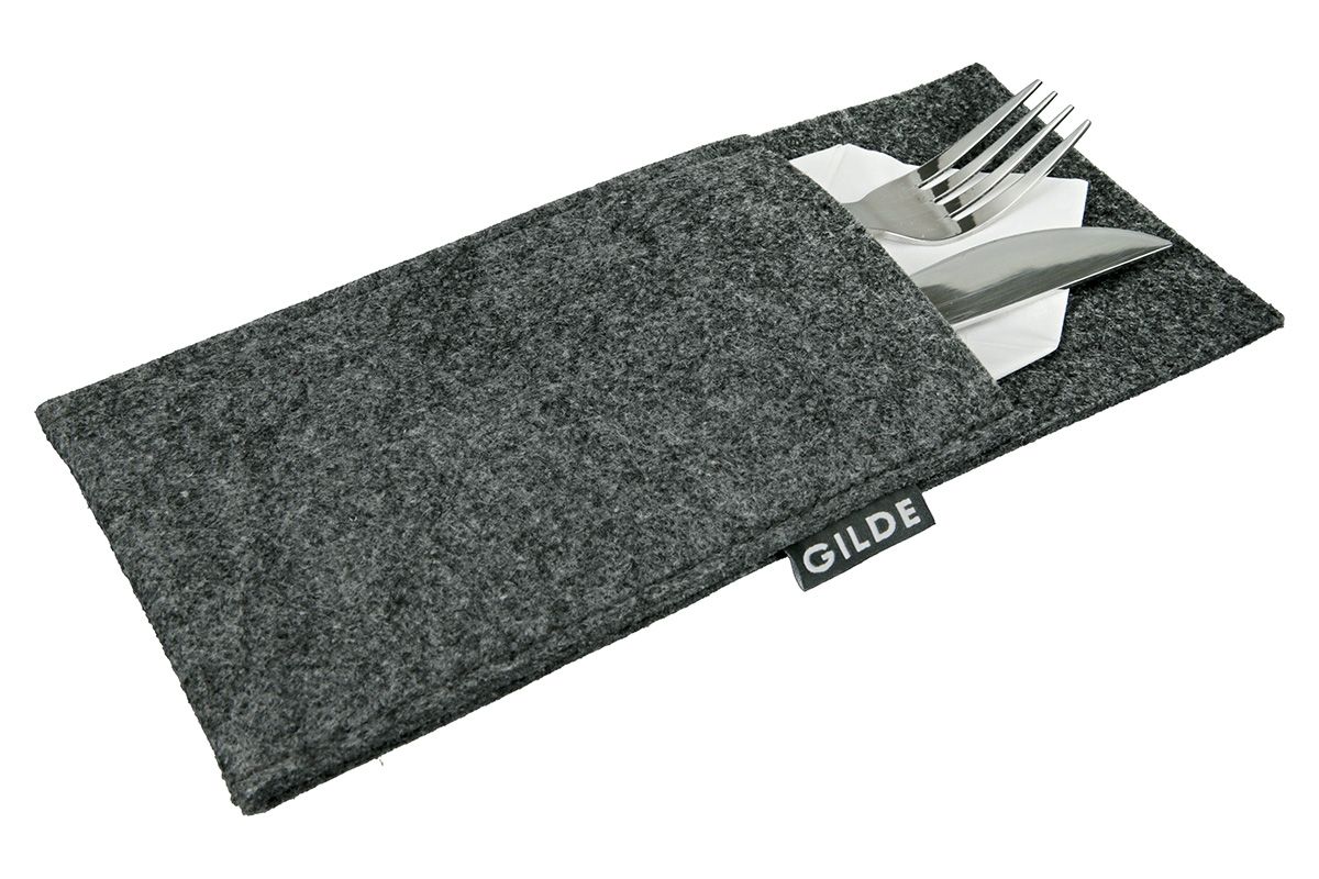 Filz Bestecktaschen Dunkelgrau Uni, 12 Stück