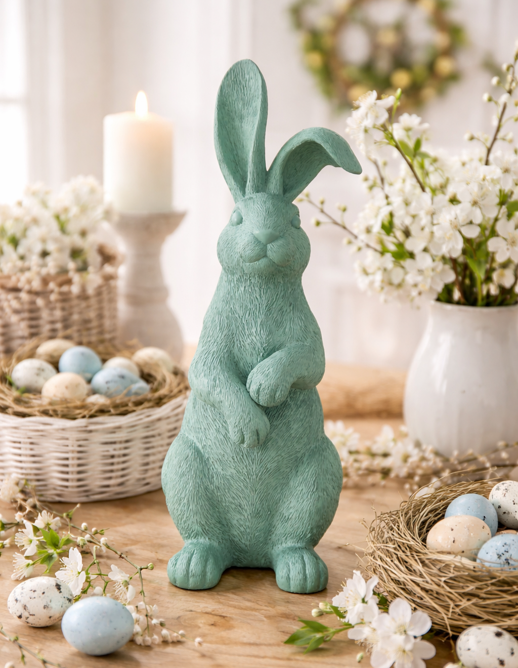Dekofigur Hase Bengt Grün Matt Osterfigur Kunstharz Handbemalt