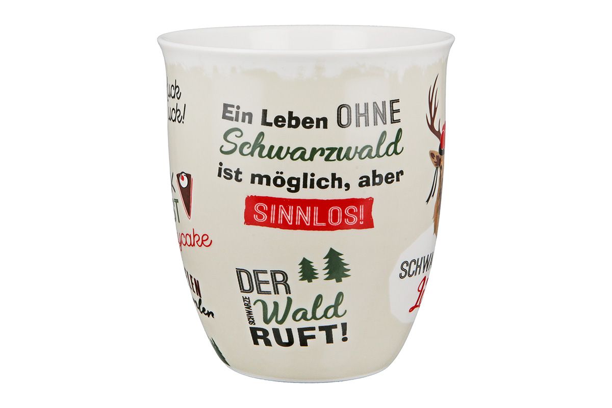 Schwarzwaldliebe - 6er Set Porzellan Jumbo Tassen, Schwarz/Rot/Grün, 400 ml Hirsch