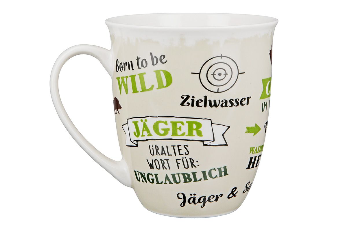Wild & Ungezähmt - 6er Set Porzellan Jumbo-Tassen in Grün/Braun/Weiß, 400 ml