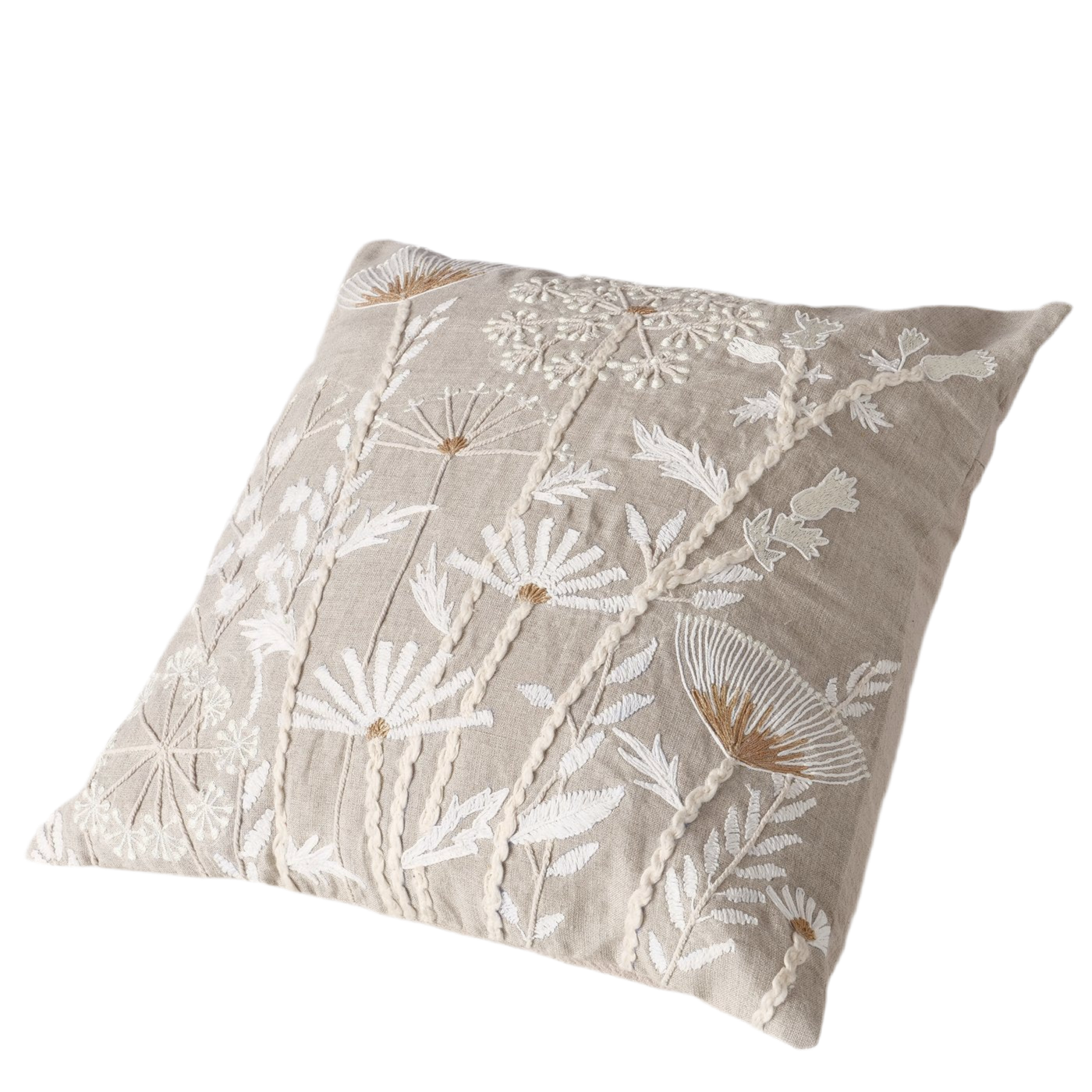 Zierkissen Finna Handgewebt Floral Beige Weiß Leinen 45x45cm