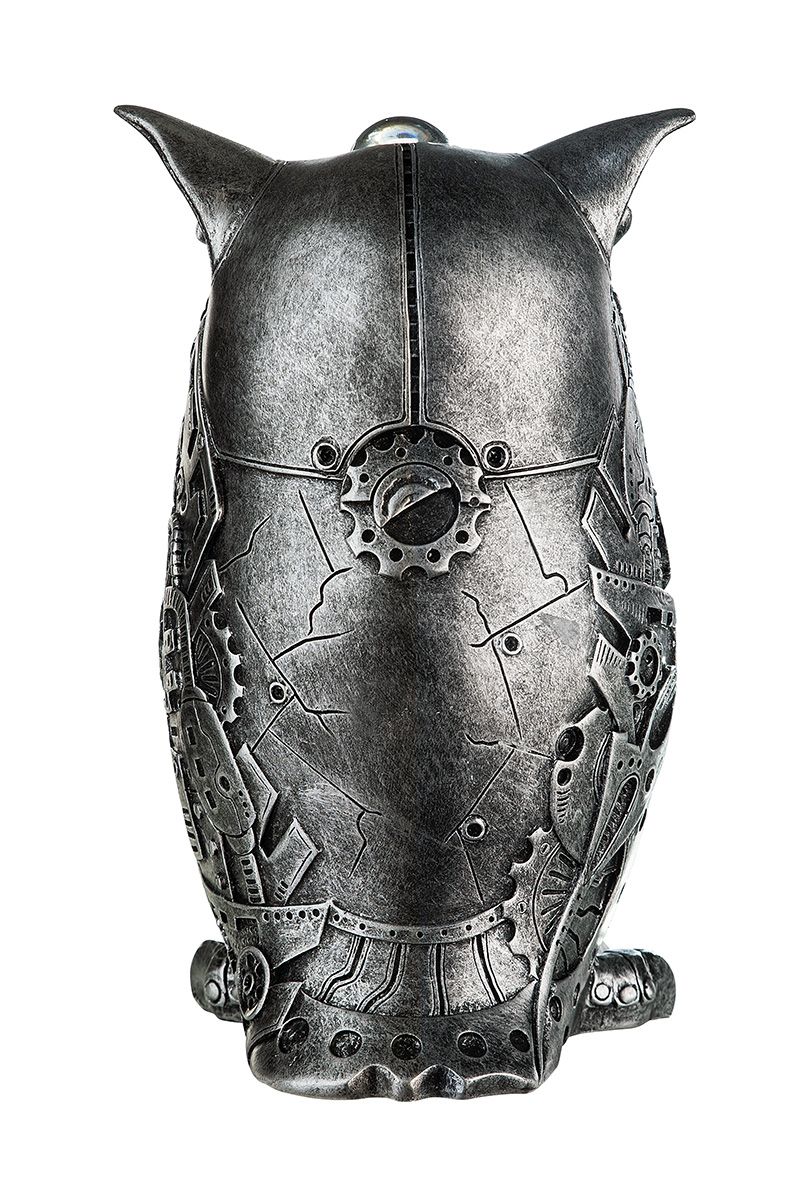 2er Set Steampunk Eule Polyresin Skulptur - Antik Silber mit Kupferfarbenen Akzenten